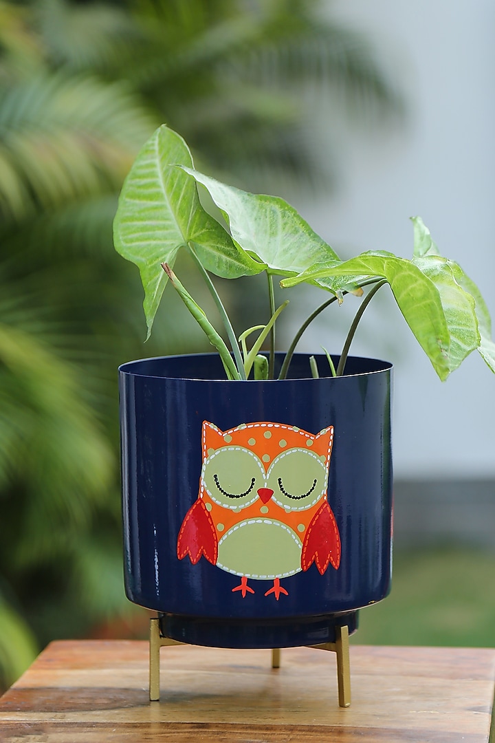 Blue Hand-Painted Planter by Amoliconcepts