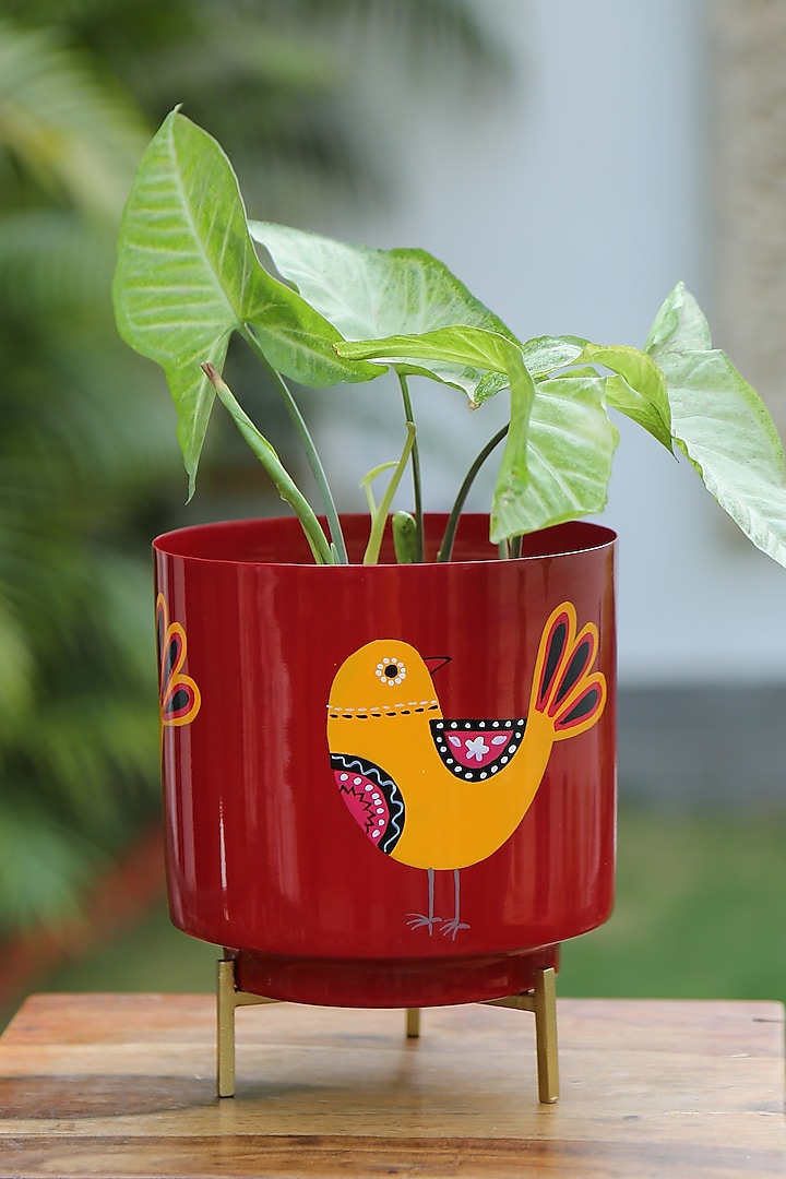 Red Hand-Painted Planter by Amoliconcepts