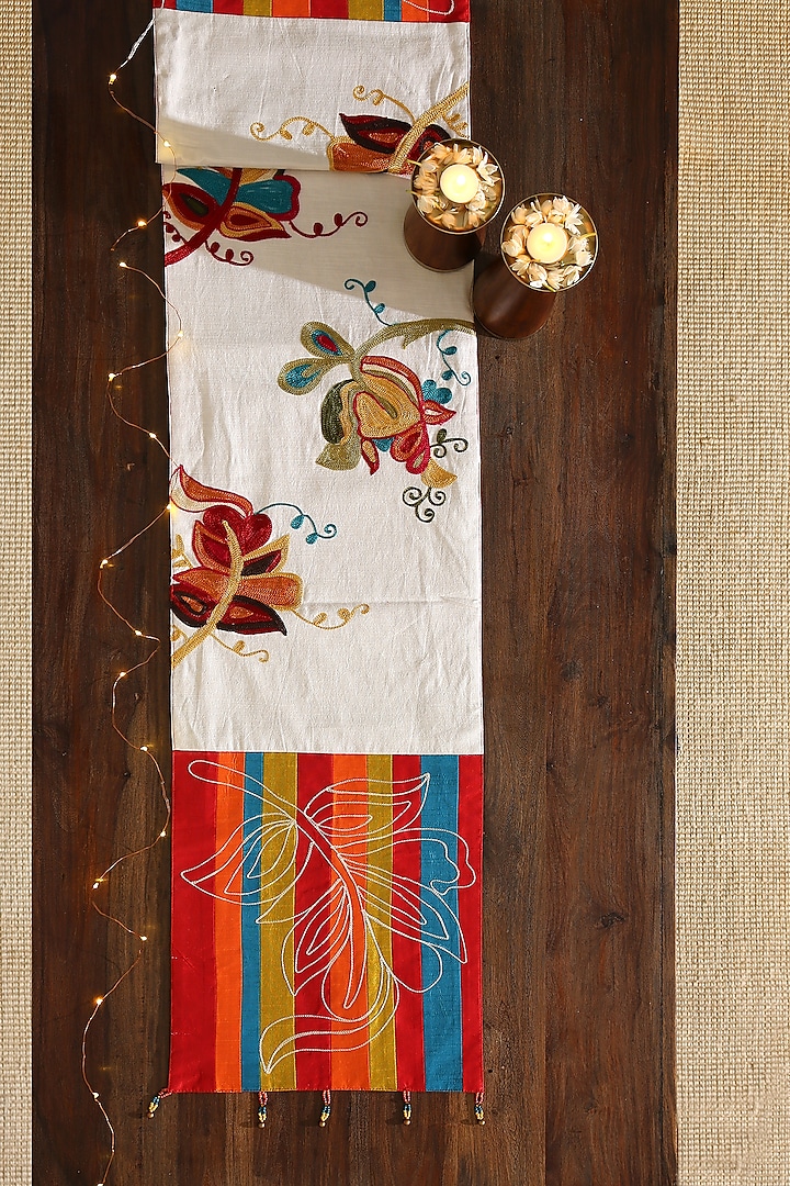 Multi-Coloured Embroidered Table Runner by Amoliconcepts