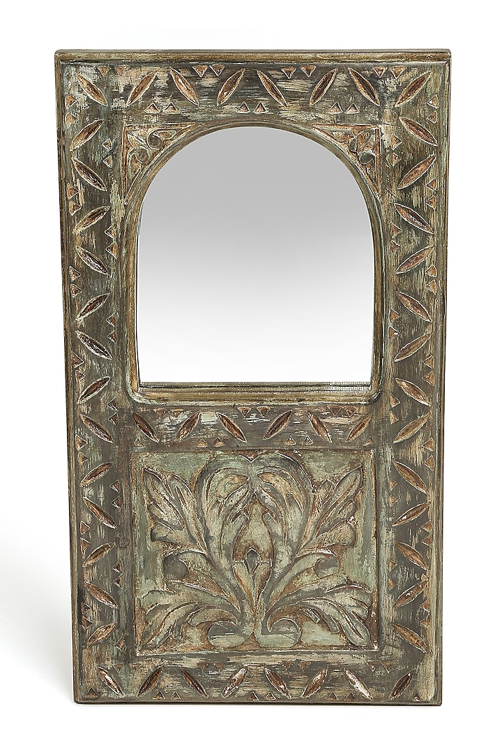 Antique Green Mango Wood Mirror by Amoliconcepts