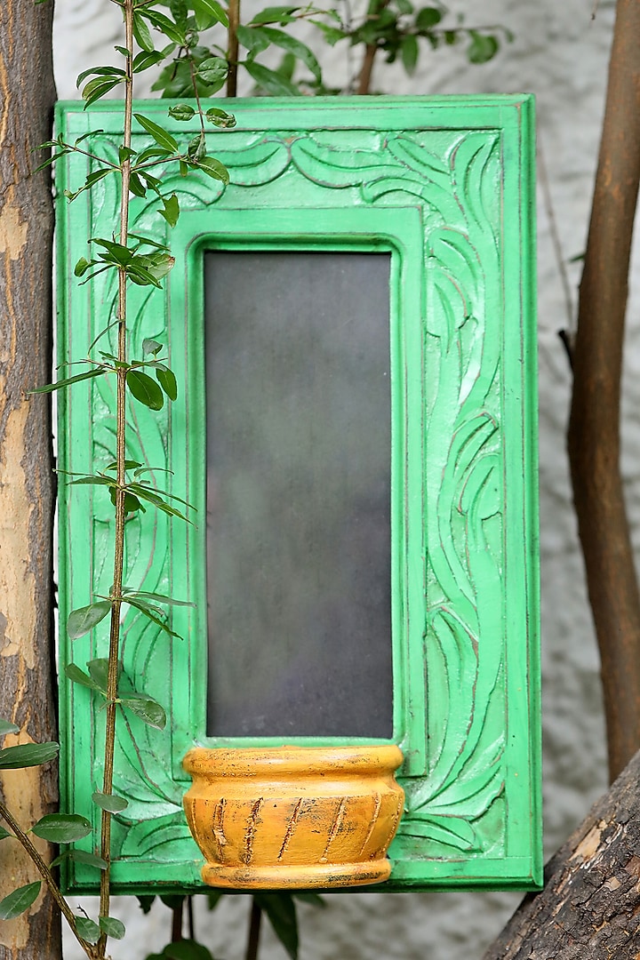 Green & Yellow Mango Wood Mirror by Amoliconcepts