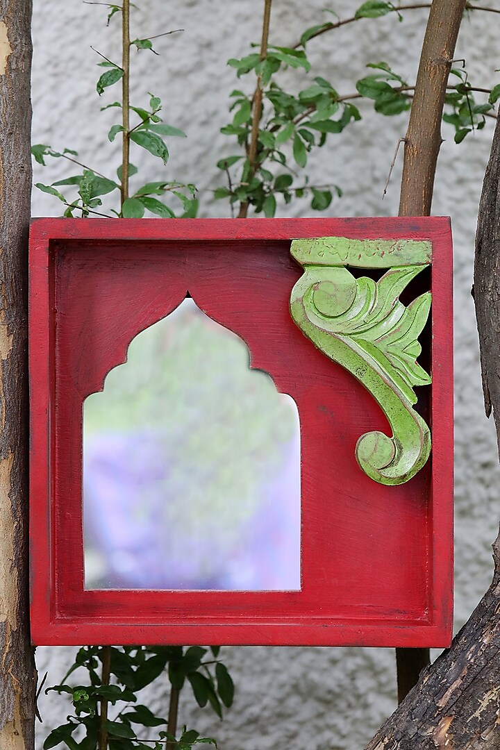 Antique Red & Green Mango Wood Mirror by Amoliconcepts