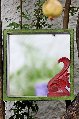 Antique Green & Red Mango Wood Mirror by Amoliconcepts