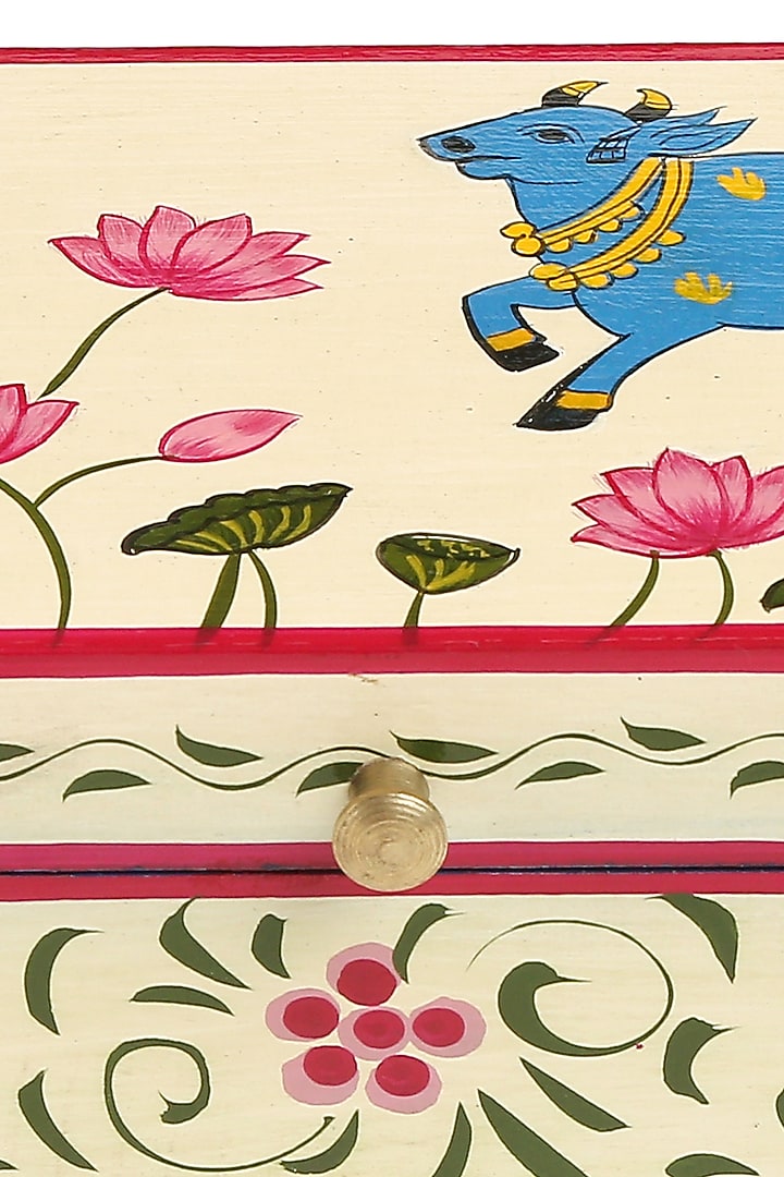 Ivory & Blue Hand Painted Pichwai Cow Box by Amoliconcepts at Pernia's Pop Up Shop