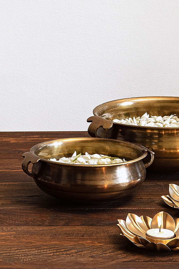 Antique Gold Finish Brass Urli by Amoliconcepts at Pernia's Pop Up Shop