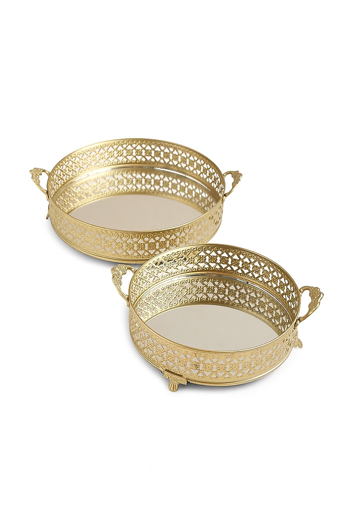 Matte Gold Iron & Mirror Platter (Set of 2) by Amoliconcepts at Pernia's Pop Up Shop
