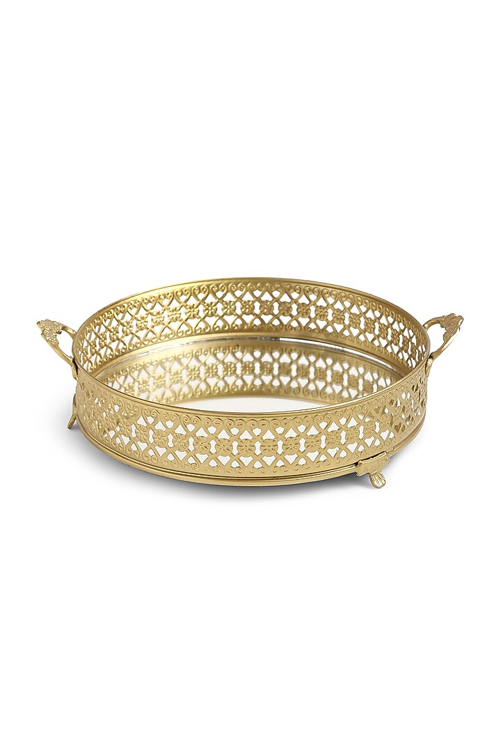 Matte Gold Iron & Mirror Platter (Set of 2) by Amoliconcepts at Pernia's Pop Up Shop