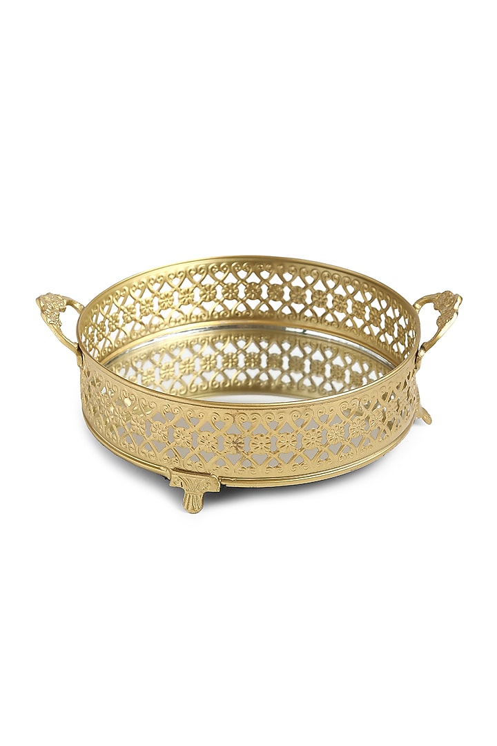 Matte Gold Iron & Mirror Platter (Set of 2) by Amoliconcepts at Pernia's Pop Up Shop