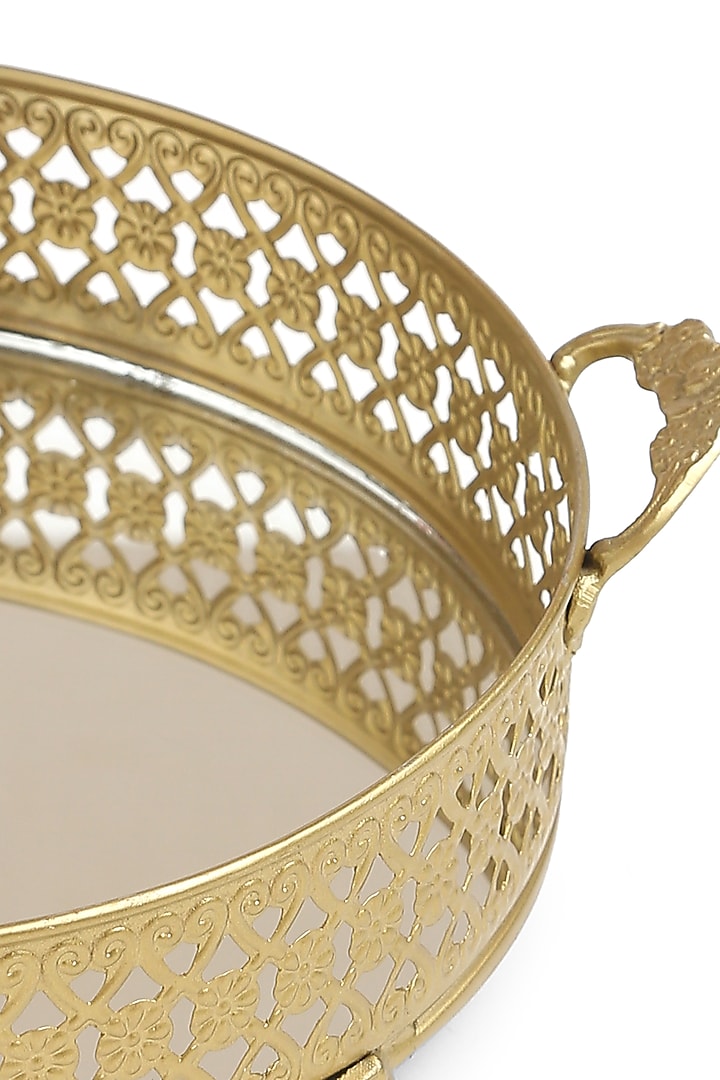 Matte Gold Iron & Mirror Platter (Set of 2) by Amoliconcepts at Pernia's Pop Up Shop