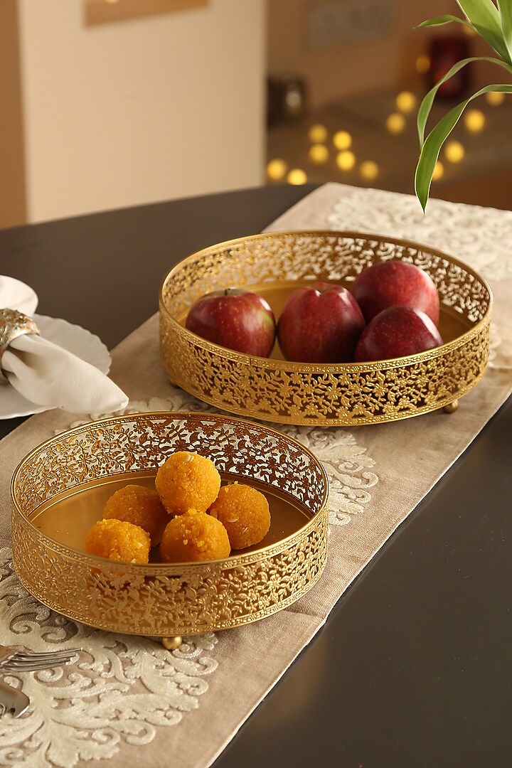 Matte Gold Iron Platter (Set of 2) by Amoliconcepts at Pernia's Pop Up Shop