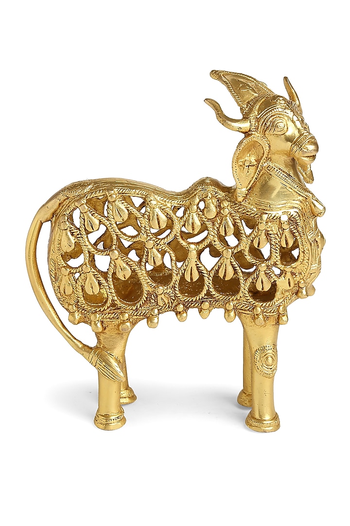 Antique Gold Brass Dhokra Cow Sculpture by Amoliconcepts at Pernia's Pop Up Shop