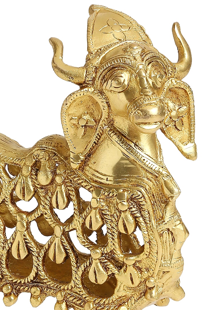 Antique Gold Brass Dhokra Cow Sculpture by Amoliconcepts at Pernia's Pop Up Shop