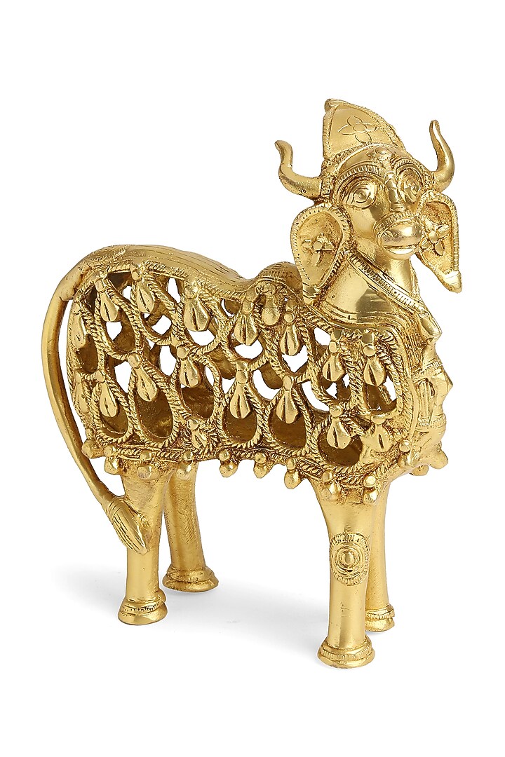 Antique Gold Brass Dhokra Cow Sculpture by Amoliconcepts at Pernia's Pop Up Shop