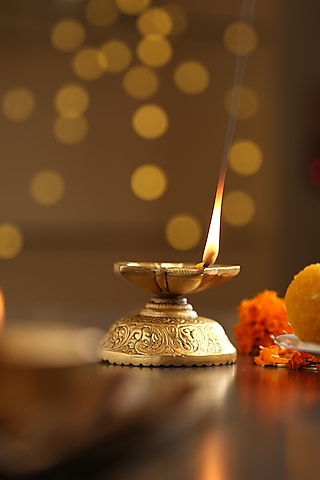 Antique Gold Flower Shaped Brass Diya by Amoliconcepts