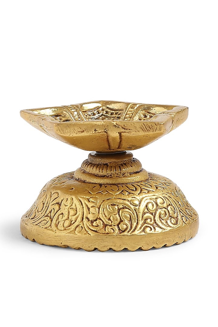 Antique Gold Flower Shaped Brass Diya by Amoliconcepts at Pernia's Pop Up Shop