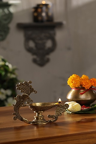 Antique Gold Diya In Brass by Amoliconcepts