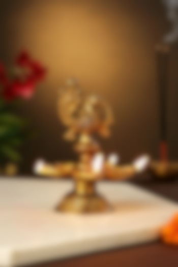 Antique Gold Peacock Brass Lamp With Diyas by Amoliconcepts at Pernia's Pop Up Shop