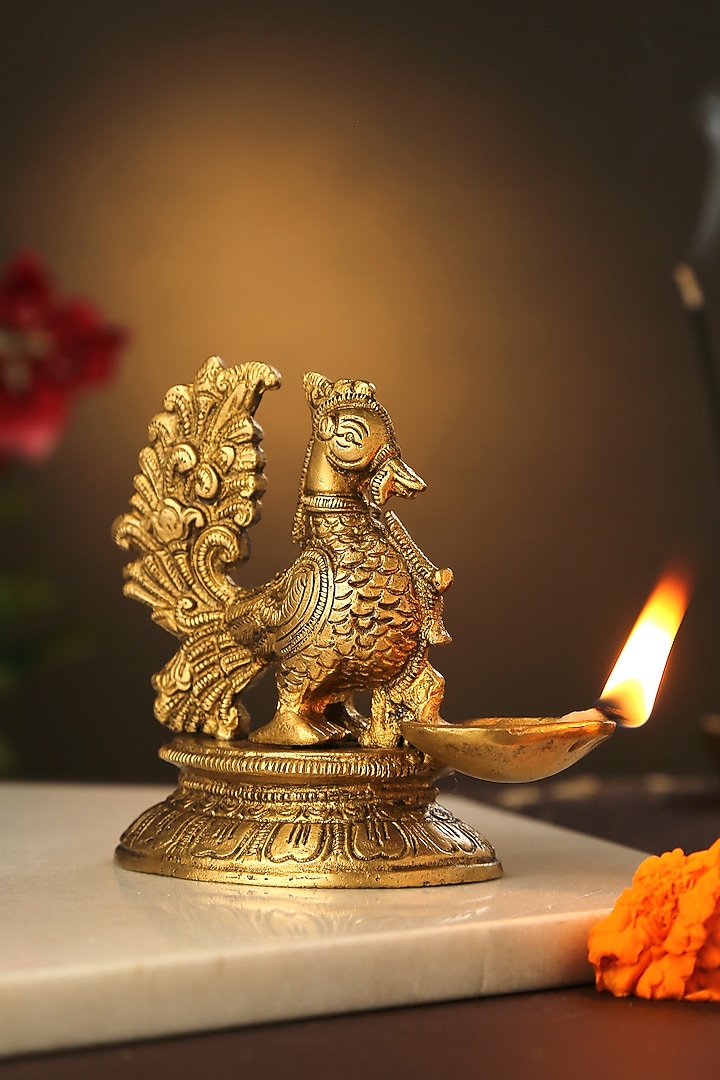 Antique Gold Peacock Brass Lamp by Amoliconcepts at Pernia's Pop Up Shop