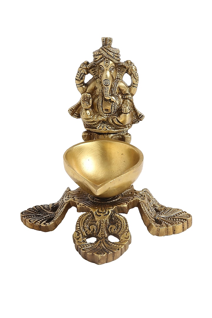 Antique Gold Brass Ganesha Diya by Amoliconcepts at Pernia's Pop Up Shop