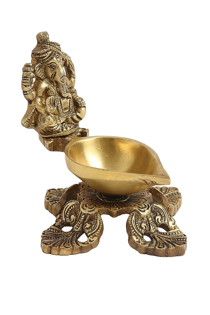 Antique Gold Brass Ganesha Diya by Amoliconcepts at Pernia's Pop Up Shop