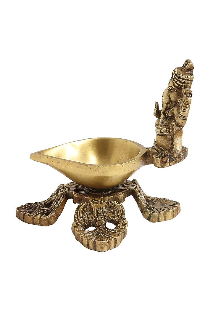 Antique Gold Brass Ganesha Diya by Amoliconcepts at Pernia's Pop Up Shop