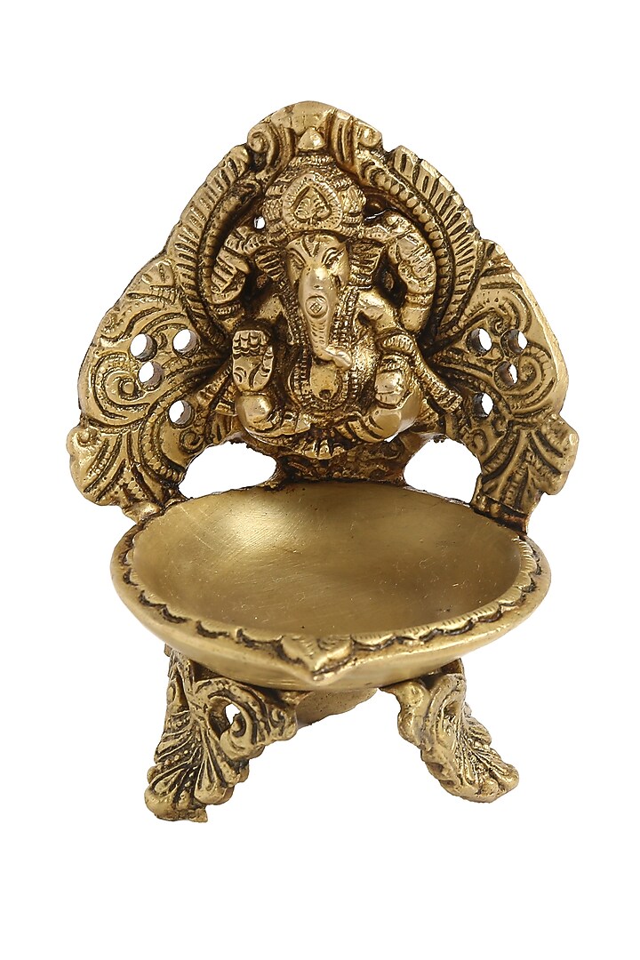 Antique Gold Brass Ganesha & Laxmi Diyas (Set of 2) by Amoliconcepts at Pernia's Pop Up Shop