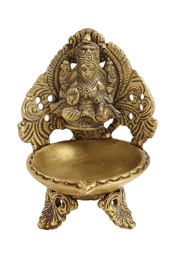 Antique Gold Brass Ganesha & Laxmi Diyas (Set of 2) by Amoliconcepts at Pernia's Pop Up Shop