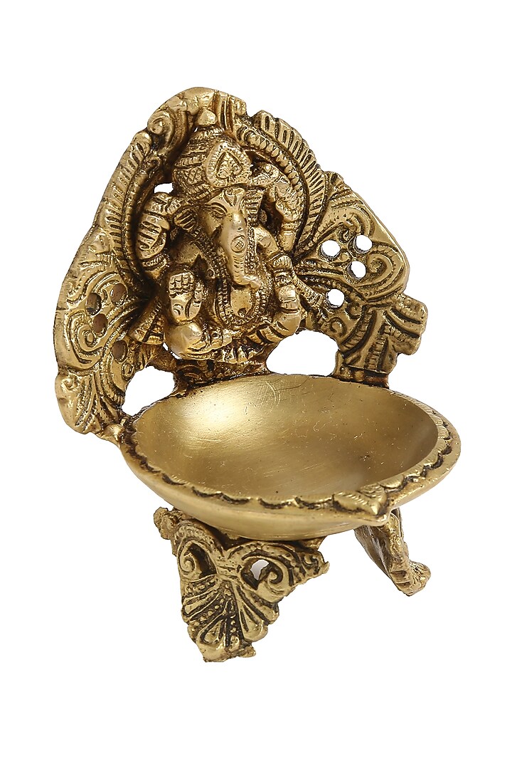 Antique Gold Brass Ganesha & Laxmi Diyas (Set of 2) by Amoliconcepts at Pernia's Pop Up Shop