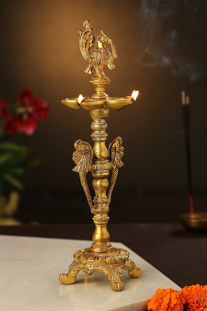 Antique Gold Brass Peacock Lamp by Amoliconcepts
