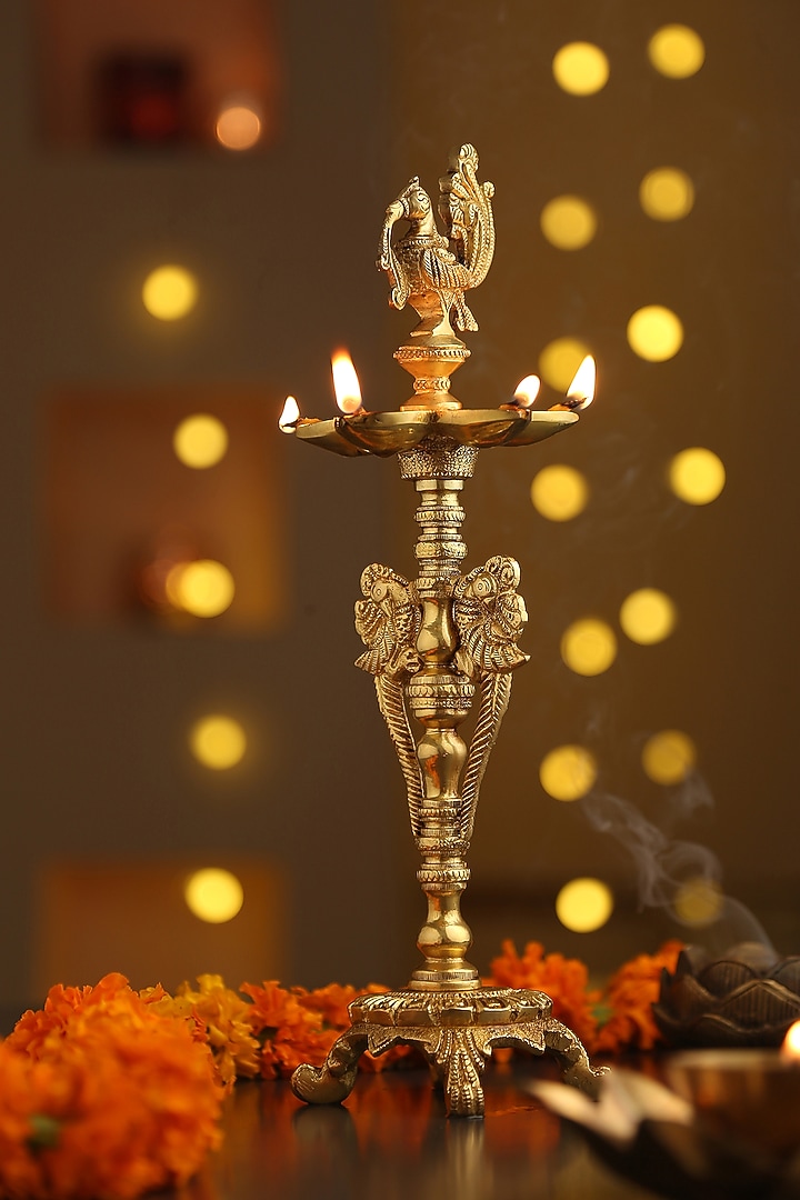 Antique Gold Brass Peacock Lamp by Amoliconcepts at Pernia's Pop Up Shop