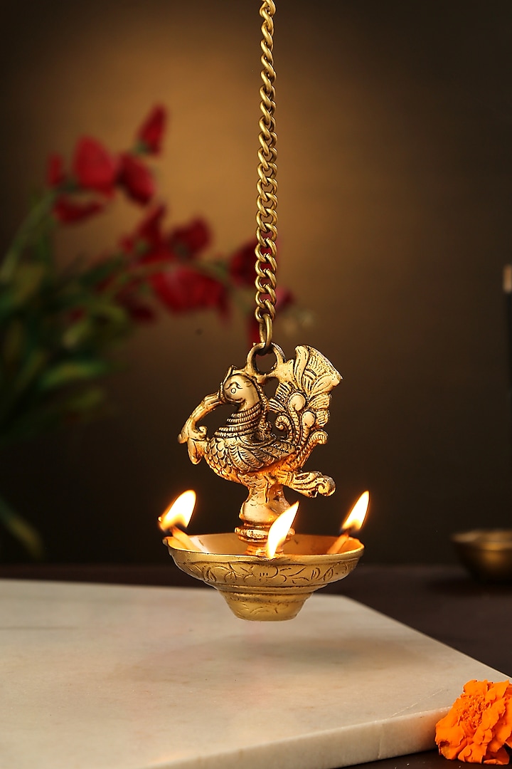 Antique Gold Brass Hanging Diya by Amoliconcepts at Pernia's Pop Up Shop