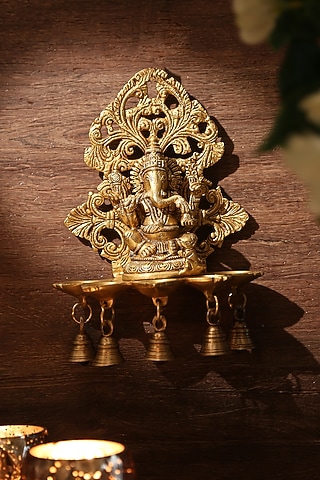Antique Gold Brass Ganesha Lamp by Amoliconcepts