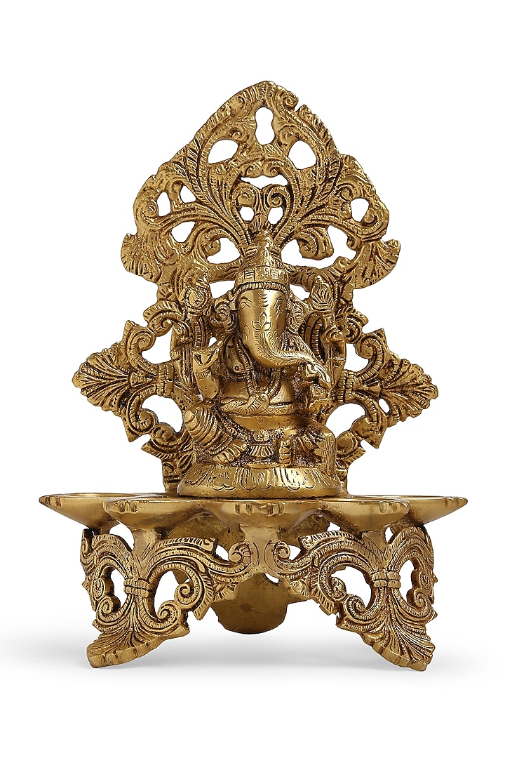 Antique Gold Brass Ganesha Lamp by Amoliconcepts at Pernia's Pop Up Shop