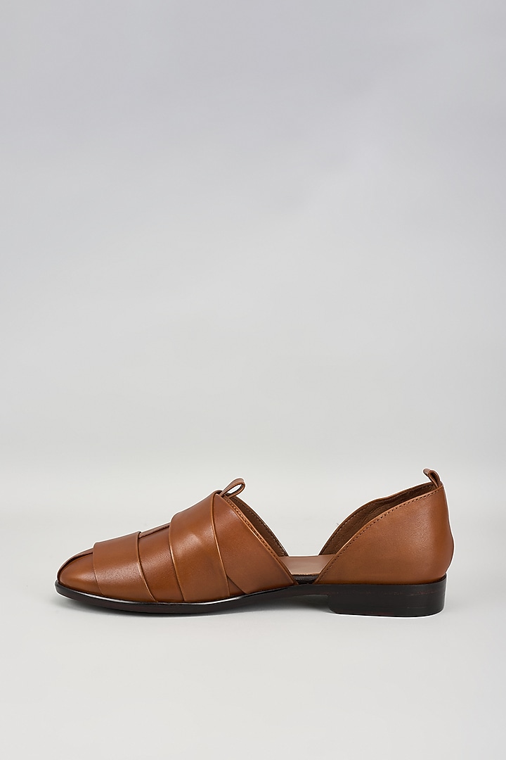 Light Tan Leather Hand Embroidered Sandals by ARTIMEN at Pernia's Pop Up Shop
