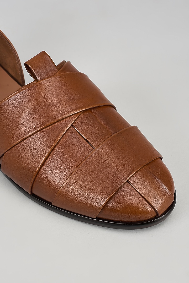 Light Tan Leather Hand Embroidered Sandals by ARTIMEN at Pernia's Pop Up Shop