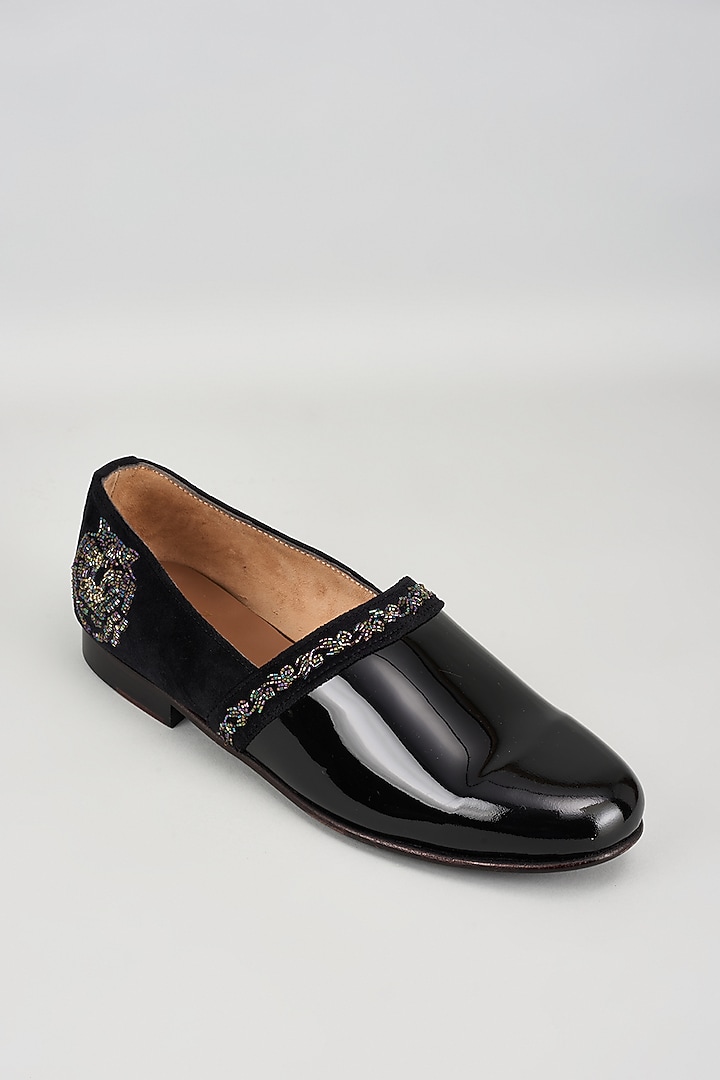 Black Patent Leather Cutdana Embroidered Espadrilles by ARTIMEN at Pernia's Pop Up Shop