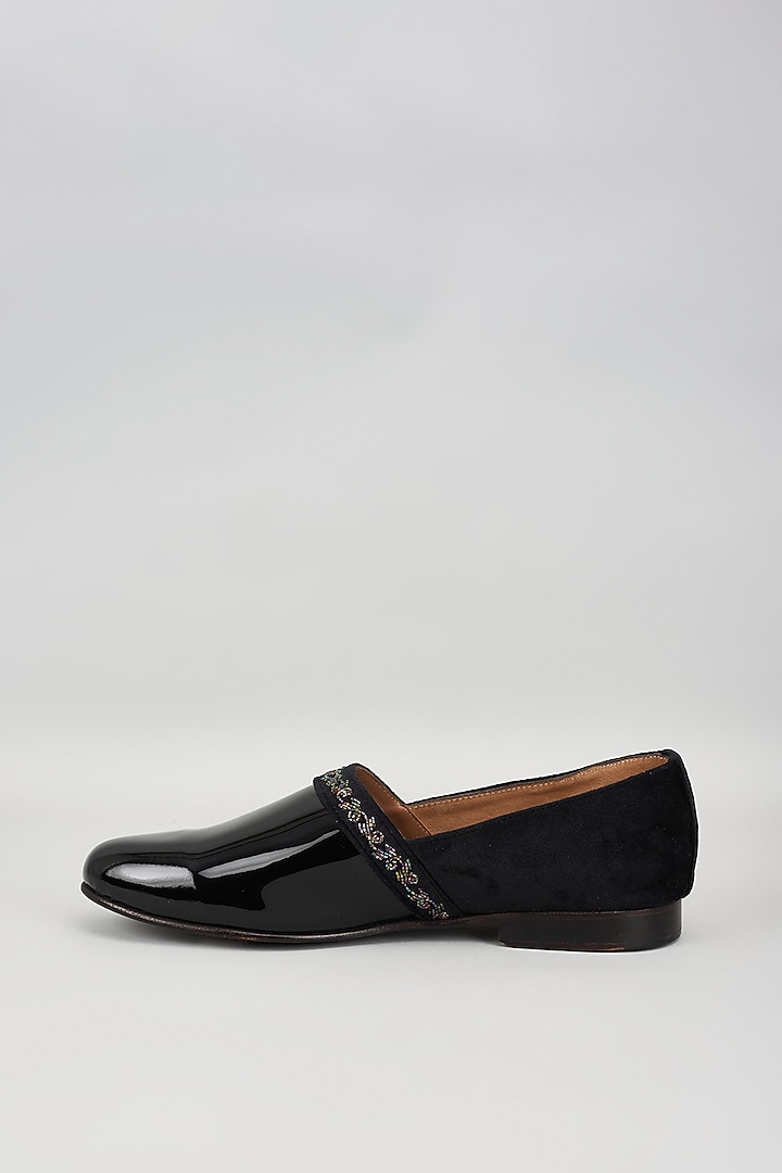 Black Patent Leather Cutdana Embroidered Espadrilles by ARTIMEN at Pernia's Pop Up Shop