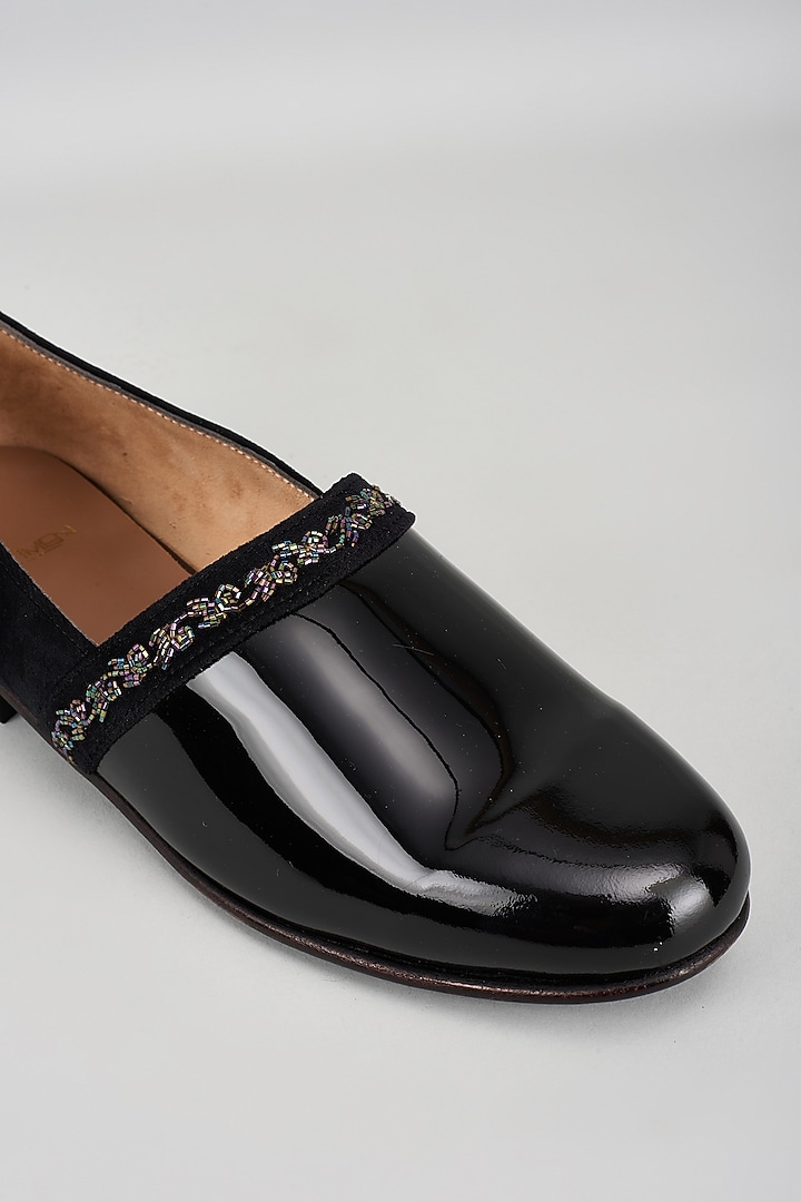 Black Patent Leather Cutdana Embroidered Espadrilles by ARTIMEN at Pernia's Pop Up Shop