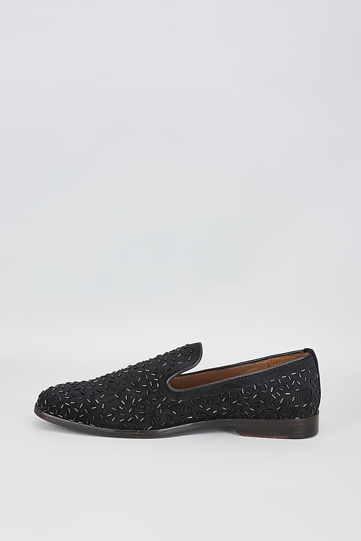 Black Patent Leather Cutdana Hand Embroidered Loafers by ARTIMEN at Pernia's Pop Up Shop