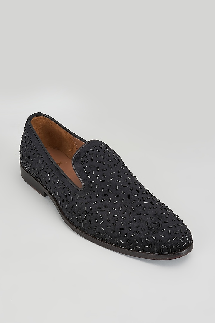 Black Patent Leather Cutdana Hand Embroidered Loafers by ARTIMEN at Pernia's Pop Up Shop
