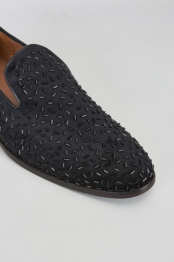 Black Patent Leather Cutdana Hand Embroidered Loafers by ARTIMEN at Pernia's Pop Up Shop
