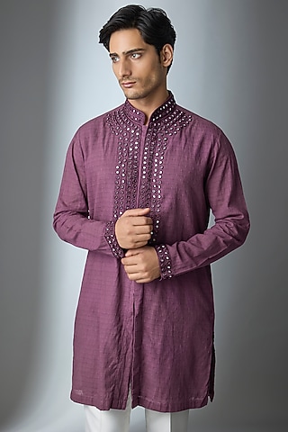Lavender Chanderi Silk Threadwork Kurta by ARTIMEN