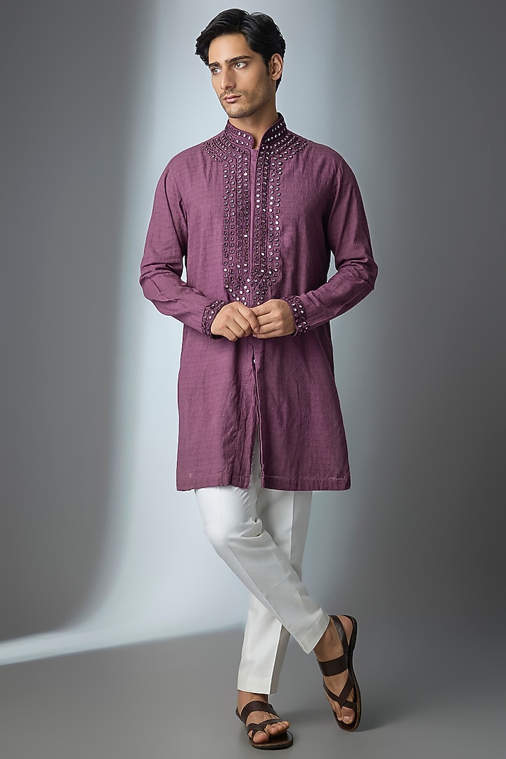 Lavender Chanderi Silk Threadwork Kurta by ARTIMEN at Pernia's Pop Up Shop