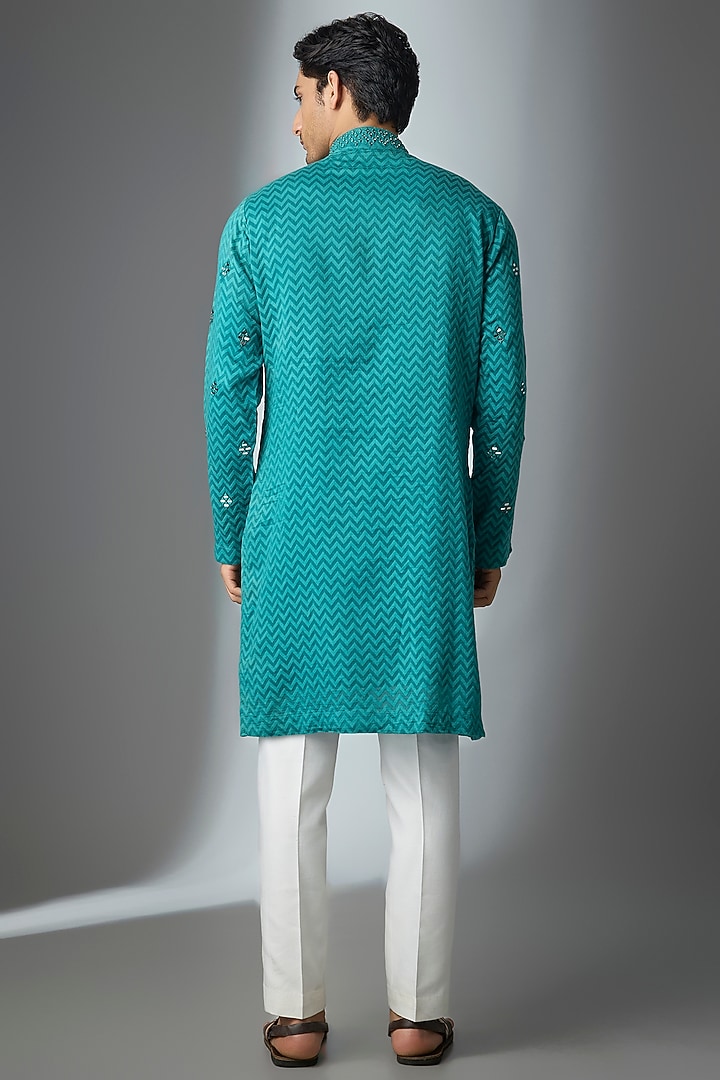 Turquoise Chanderi Silk Threadwork Kurta by ARTIMEN at Pernia's Pop Up Shop