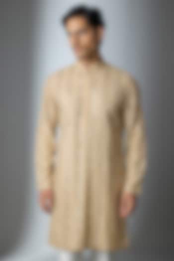 Beige Chanderi Silk Mirror Handwork Kurta by ARTIMEN at Pernia's Pop Up Shop