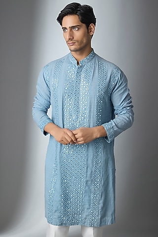 Powder Blue Chanderi Silk Kurta by ARTIMEN