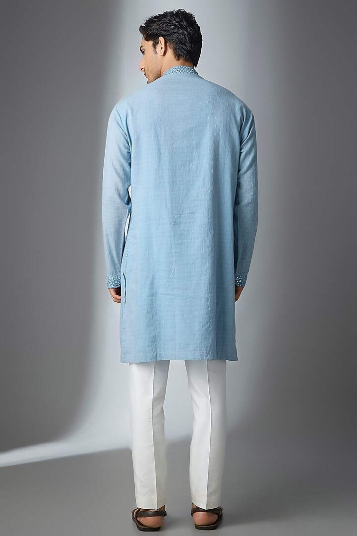 Powder Blue Chanderi Silk Kurta by ARTIMEN at Pernia's Pop Up Shop
