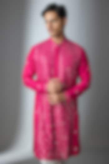Rani Pink Chanderi Silk Mirror Work Kurta by ARTIMEN at Pernia's Pop Up Shop