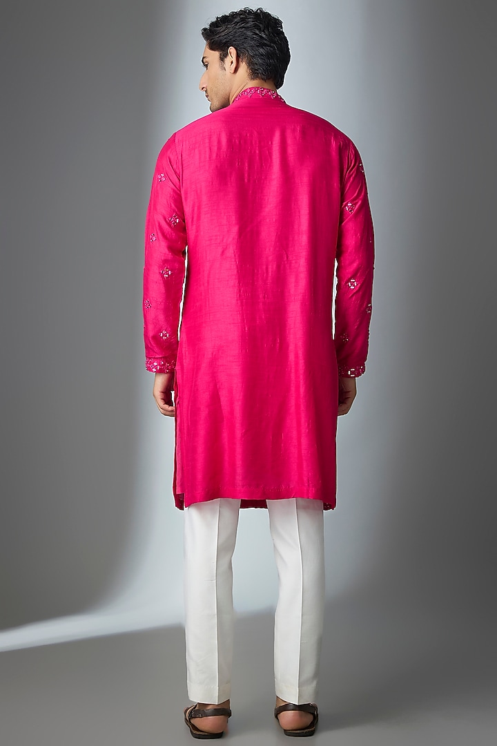 Rani Pink Chanderi Silk Mirror Work Kurta by ARTIMEN at Pernia's Pop Up Shop
