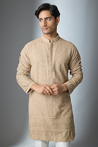 Beige Chanderi Silk Kurta by ARTIMEN